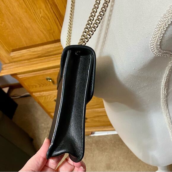 FURLA Metropolis Chain Black Leather Front Plate Logo Small Size Crossbody Bag - Picture 12 of 16